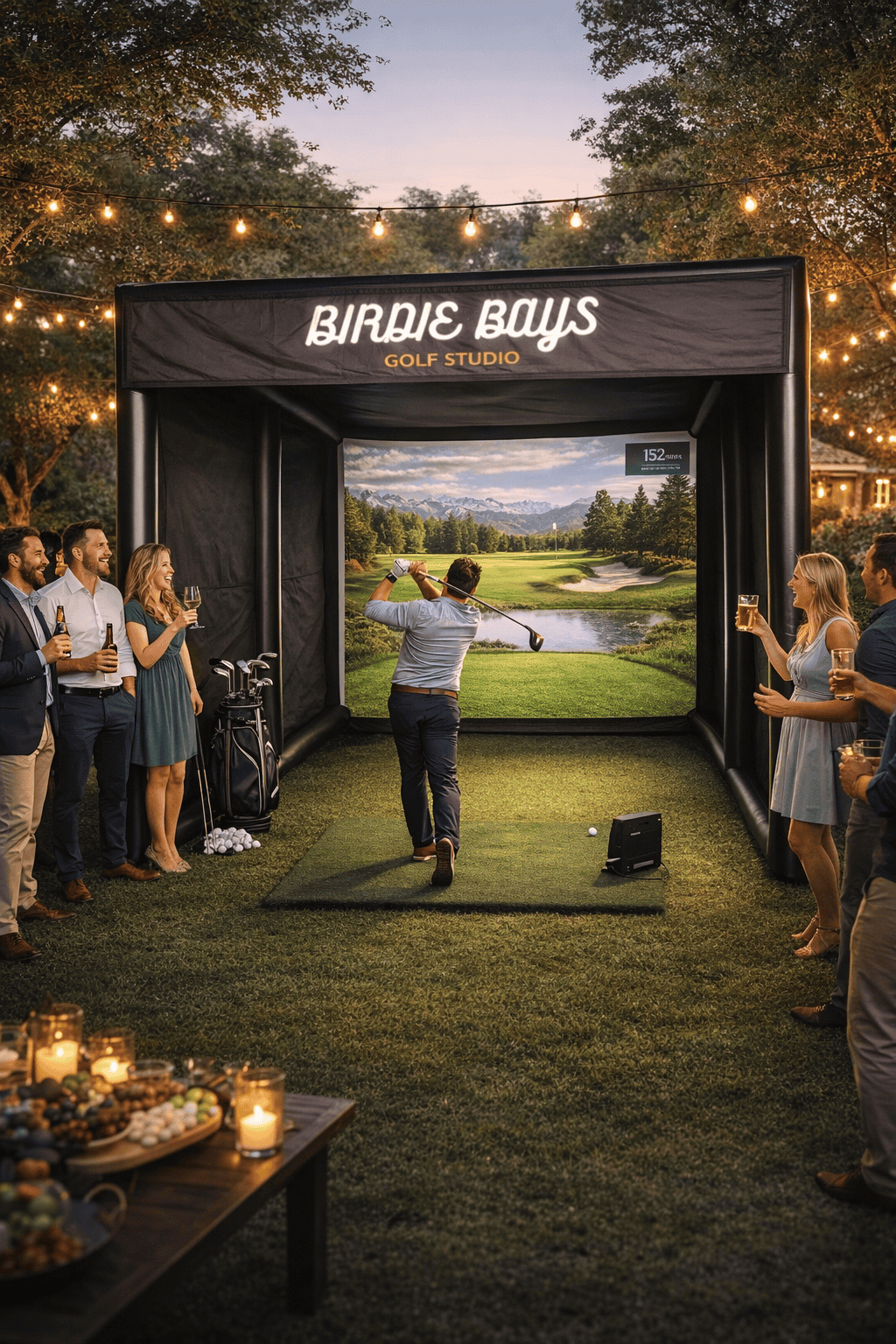 Birdie Bays mobile golf simulator setup at an event